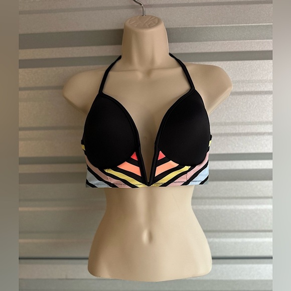 Victoria’s Secret PINK! Multi-Colored Plunge Bikini Top Size Large Like New - Picture 1 of 11